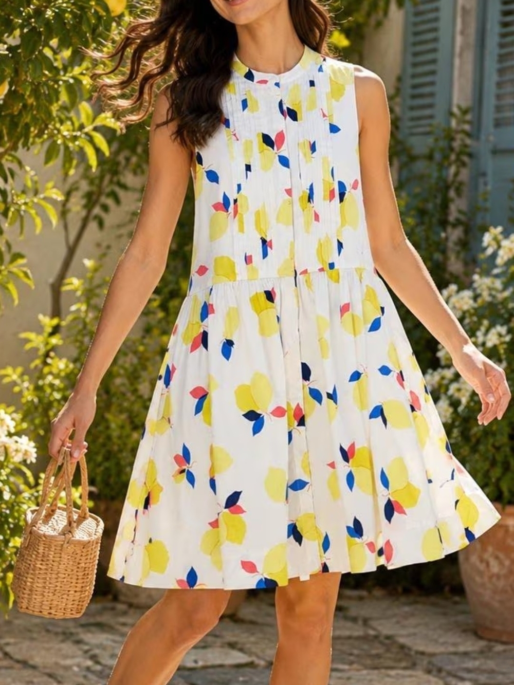 kate spade White Sleeveless Mini Dress with Yellow, Blue & Pink Floral Motif